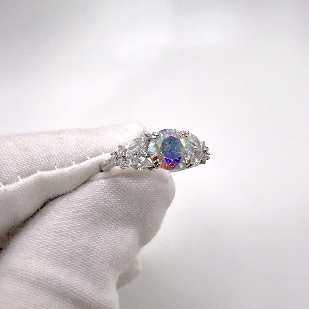.925 Sterling Silver Iridescent Rainbow CZ Ring